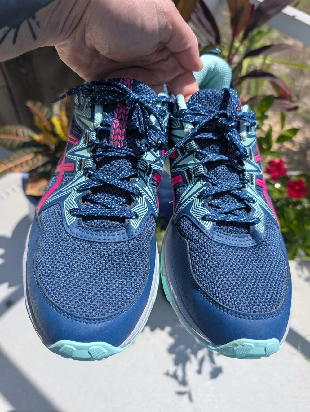 ASICS GEL-Venture 8 Blue Pink Women's Size 11.5 W Wide Trail Running Shoes